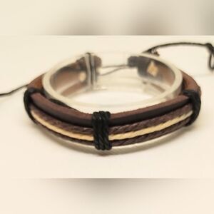 Men's bracelet leather layered brown new‎ e65